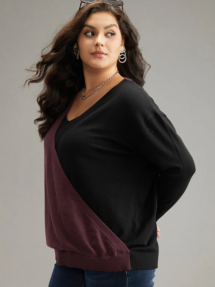 Supersoft Essentials Colorblock Surplice Neck Elastic Hem Pullover - Image 4