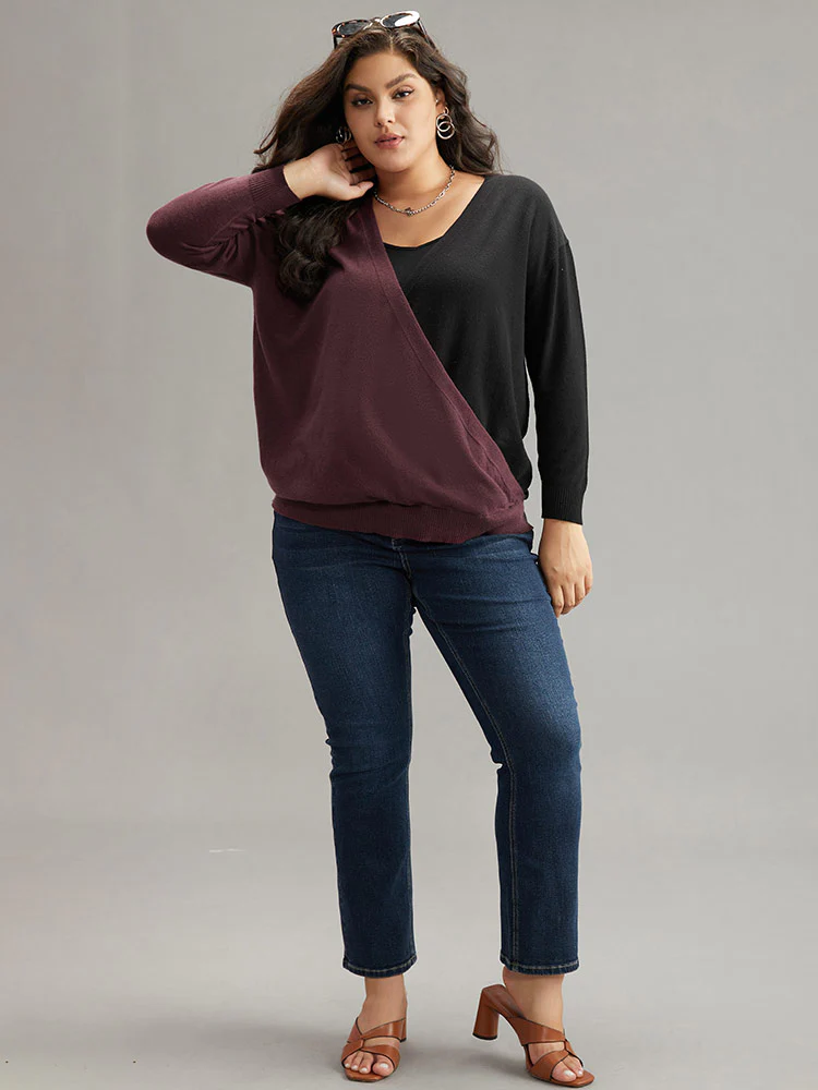 Supersoft Essentials Colorblock Surplice Neck Elastic Hem Pullover - Image 5
