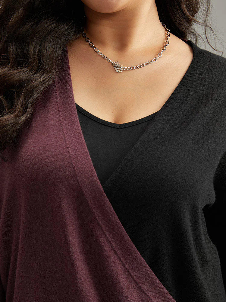 Supersoft Essentials Colorblock Surplice Neck Elastic Hem Pullover - Image 6