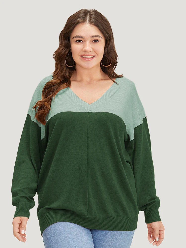 Supersoft Essentials Colorblock Two Tone Patchwork V Neck Pullover - Image 14