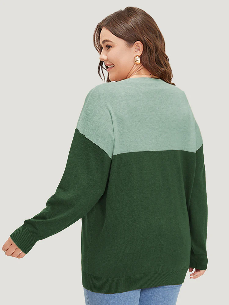 Supersoft Essentials Colorblock Two Tone Patchwork V Neck Pullover - Image 15