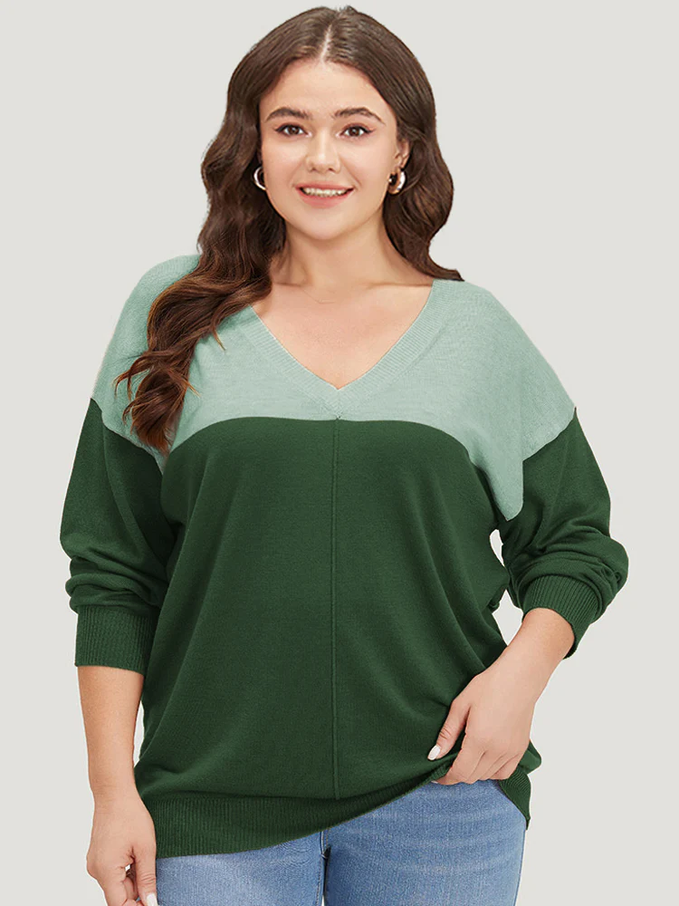 Supersoft Essentials Colorblock Two Tone Patchwork V Neck Pullover - Image 16