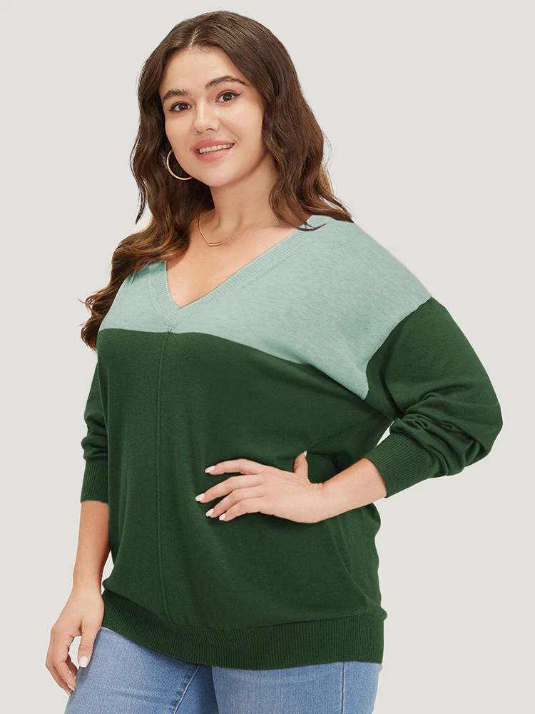 Supersoft Essentials Colorblock Two Tone Patchwork V Neck Pullover - Image 17