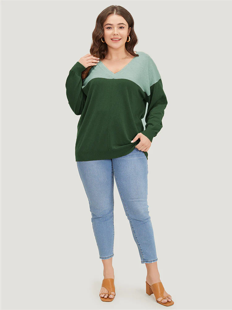 Supersoft Essentials Colorblock Two Tone Patchwork V Neck Pullover - Image 18