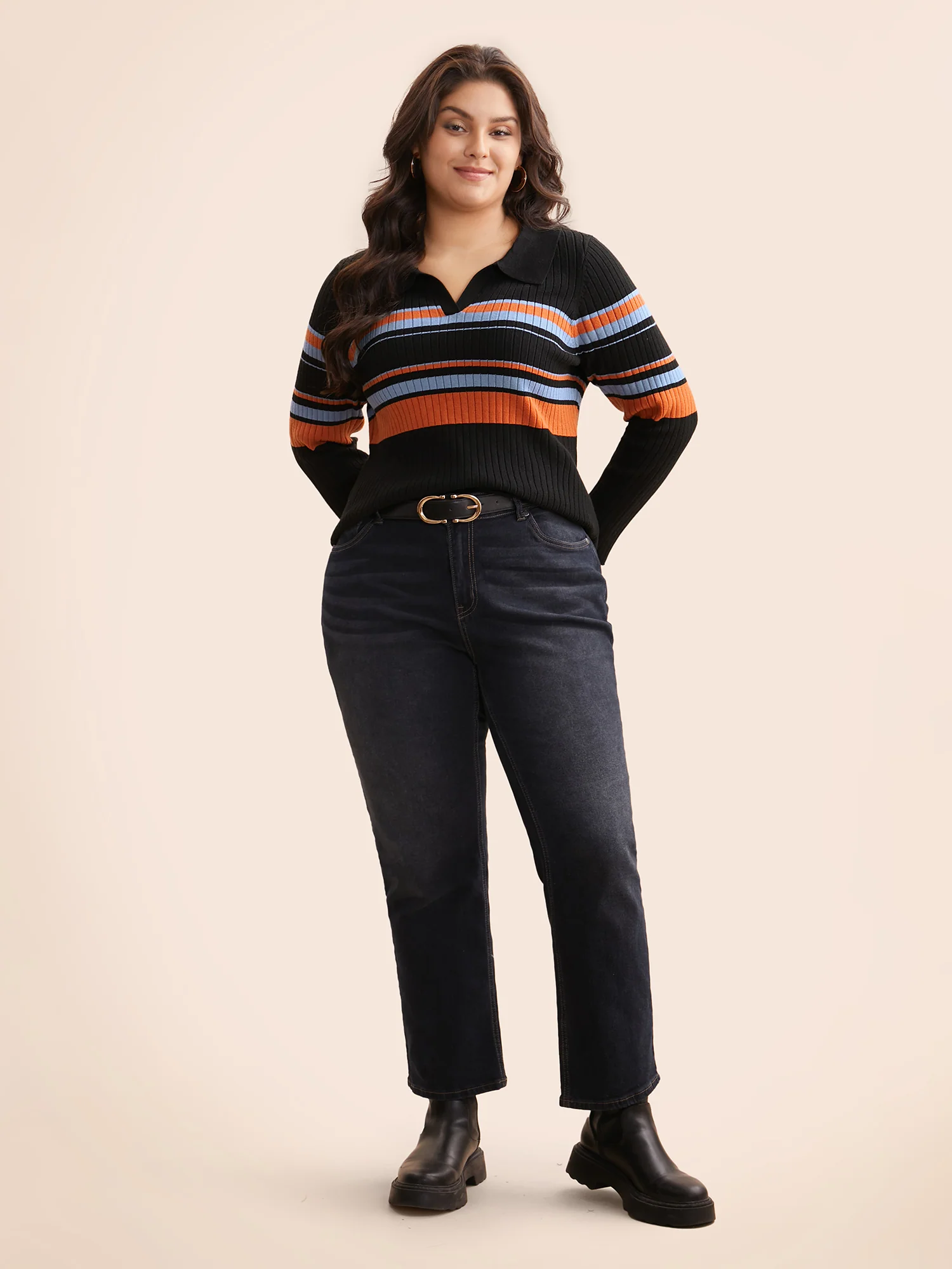 Supersoft Essentials Colored Striped Polo Neck Pullover - Image 3
