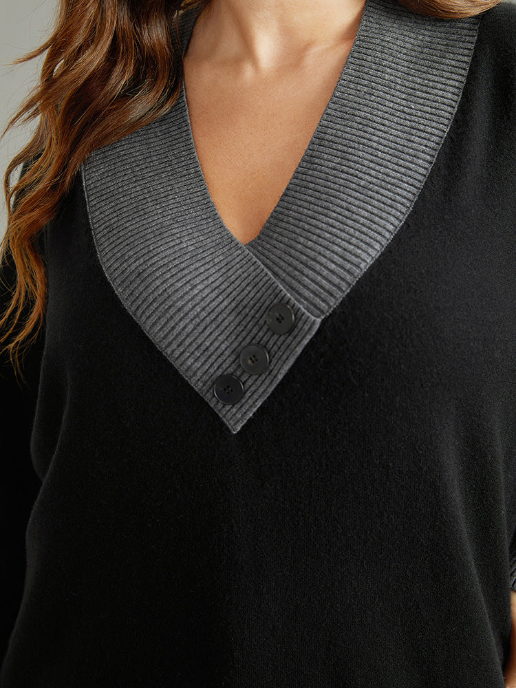 Supersoft Essentials Contrast Deep V Neck Button Detail Pullover - Image 8