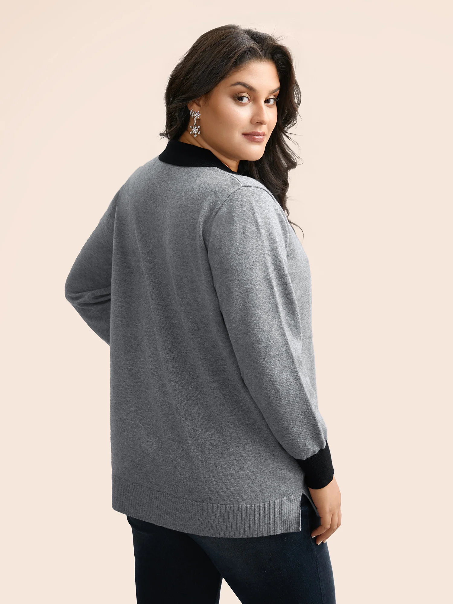 Supersoft Essentials Contrast Polo Neck Button Up Pullover - Image 2