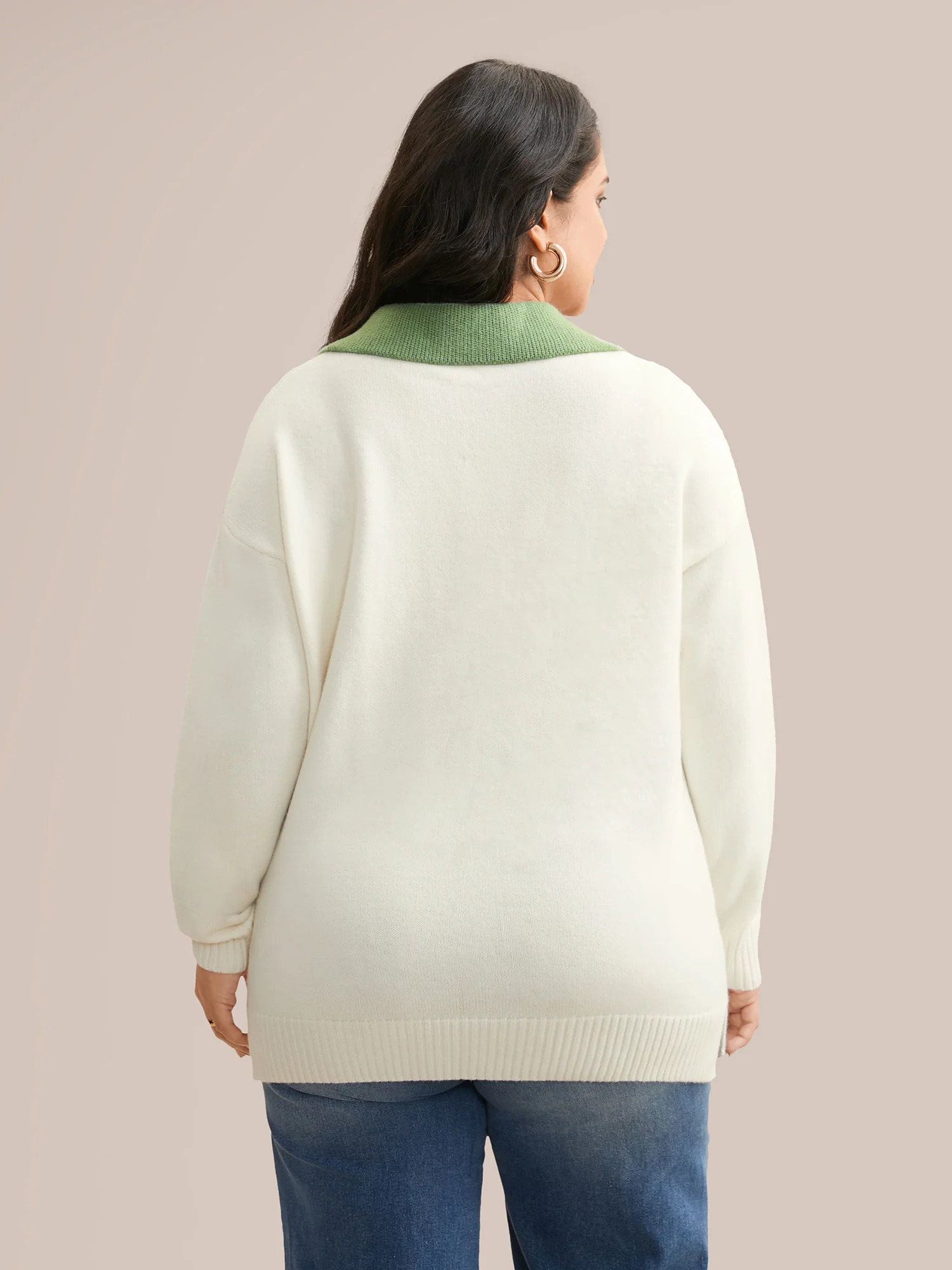 Supersoft Essentials Contrast Polo Neck Cable Knit Pullover - Image 2