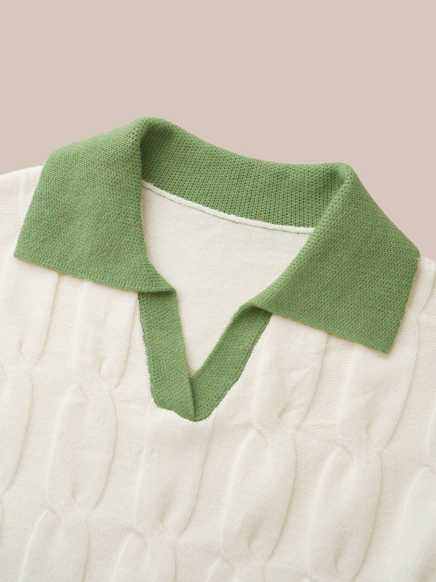 Supersoft Essentials Contrast Polo Neck Cable Knit Pullover - Image 6