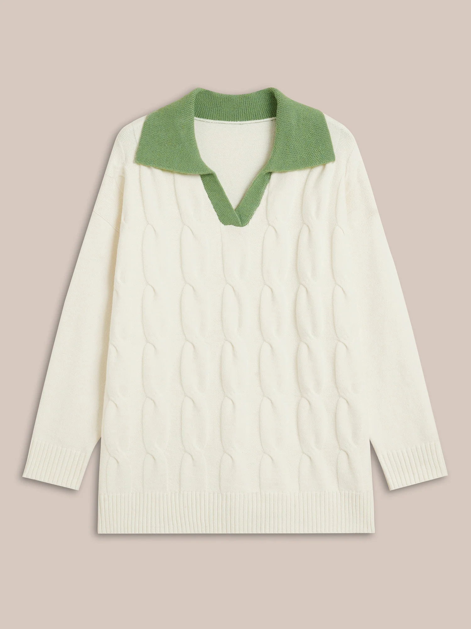 Supersoft Essentials Contrast Polo Neck Cable Knit Pullover - Image 8