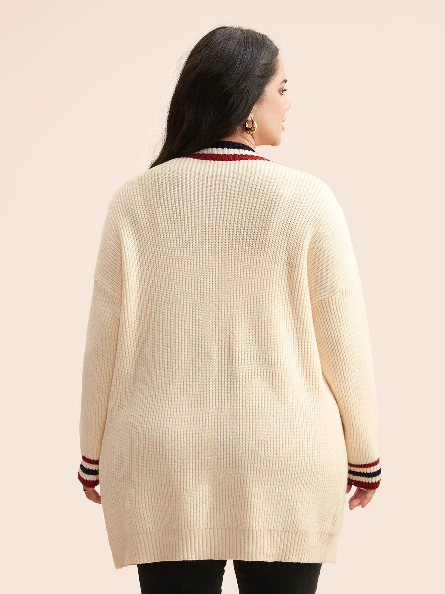 Supersoft Essentials Contrast Striped Drop Shoulder Cardigan - Image 2