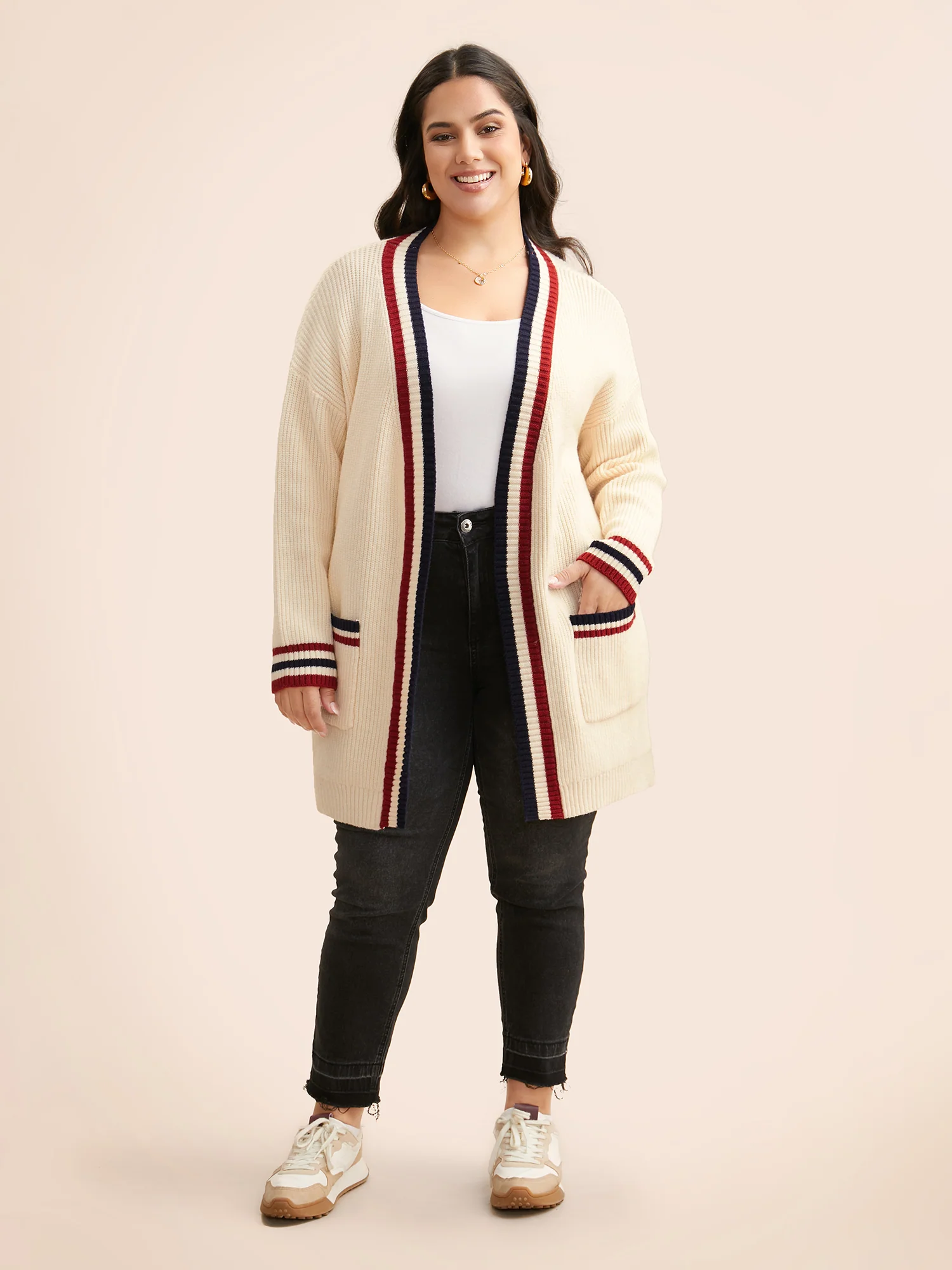 Supersoft Essentials Contrast Striped Drop Shoulder Cardigan - Image 3