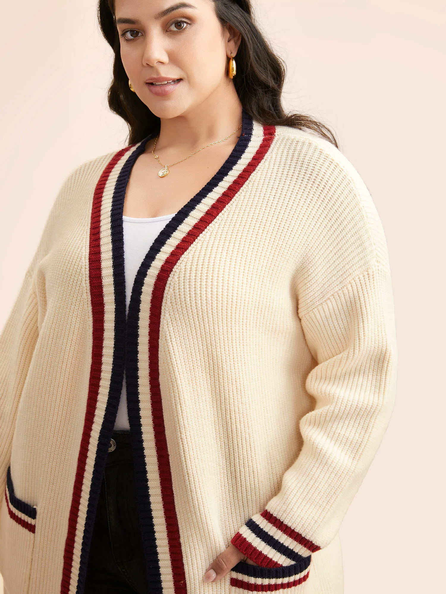 Supersoft Essentials Contrast Striped Drop Shoulder Cardigan - Image 4