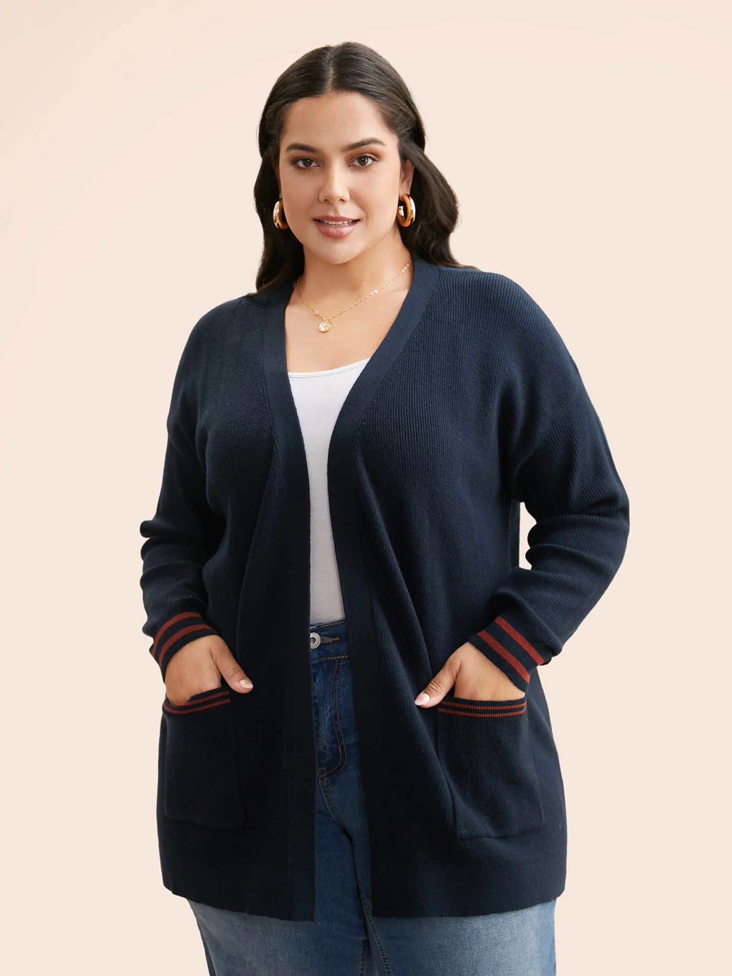 Supersoft Essentials Contrast Striped Kimono Collar Cardigan - Image 3