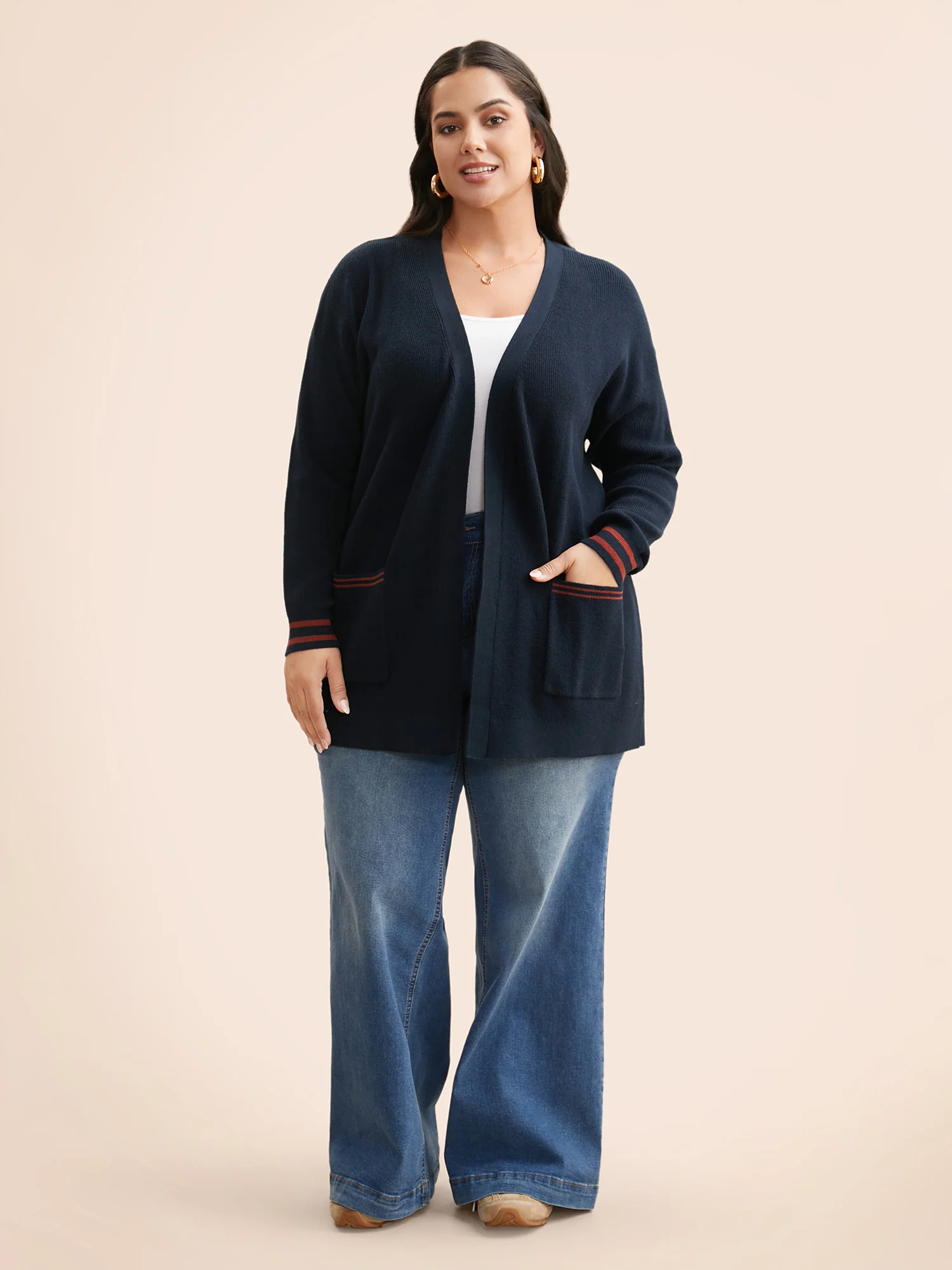 Supersoft Essentials Contrast Striped Kimono Collar Cardigan - Image 4