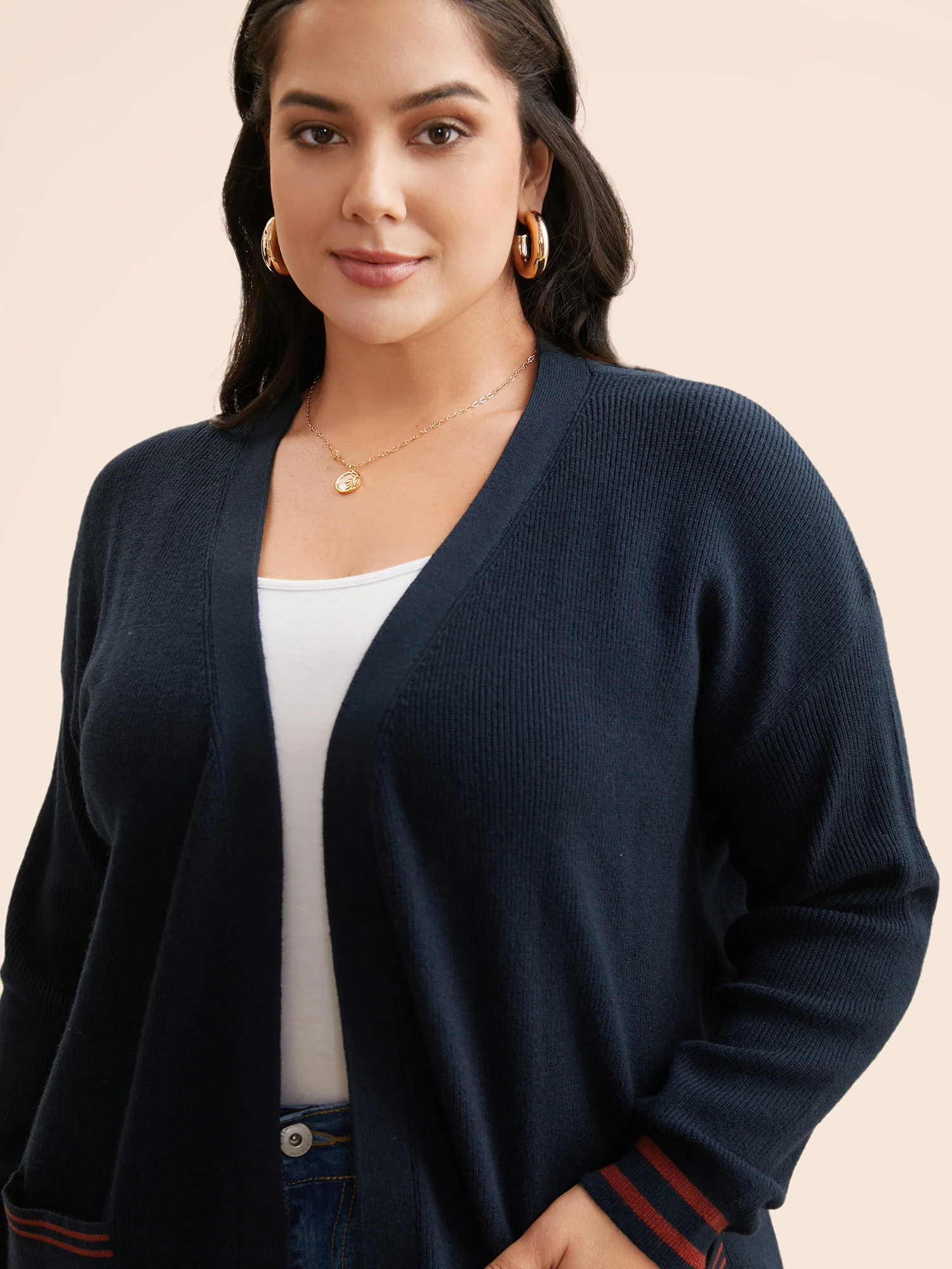 Supersoft Essentials Contrast Striped Kimono Collar Cardigan - Image 5