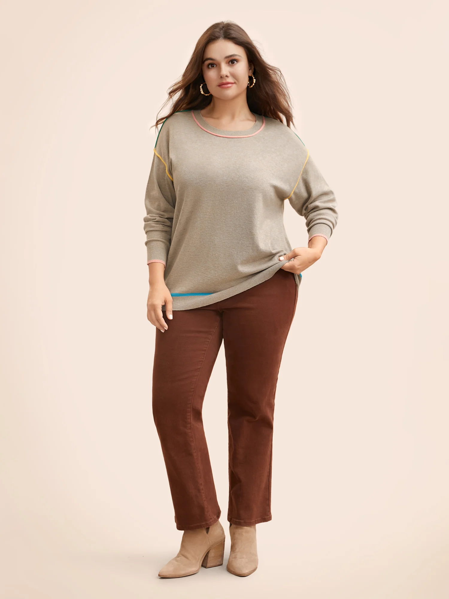 Supersoft Essentials Contrast Trim Drop Shoulder Pullover - Image 3