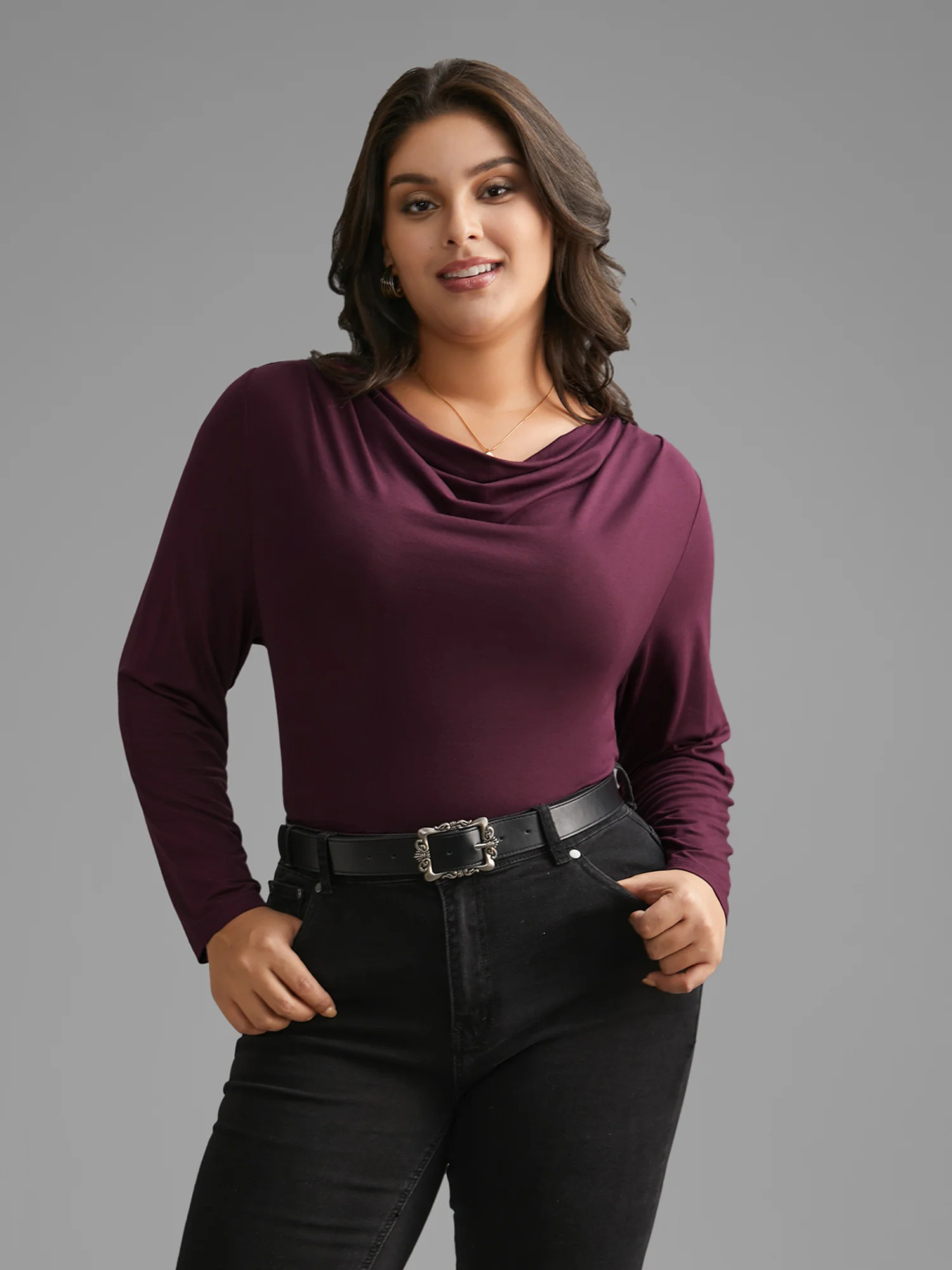 Supersoft Essentials Cowl Neck Stretchy T-shirt - Image 2