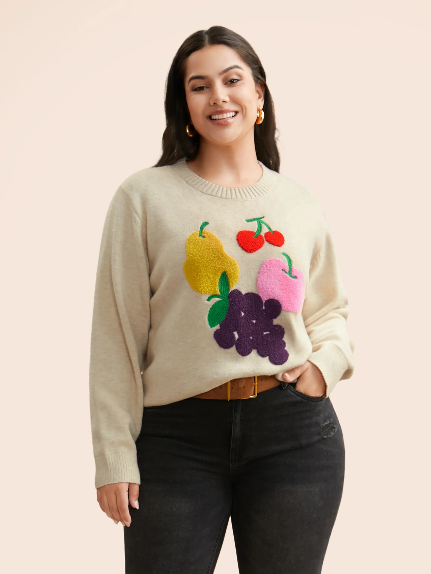 Supersoft Essentials Crew Neck Fruit Embroidered Pullover - Image 3