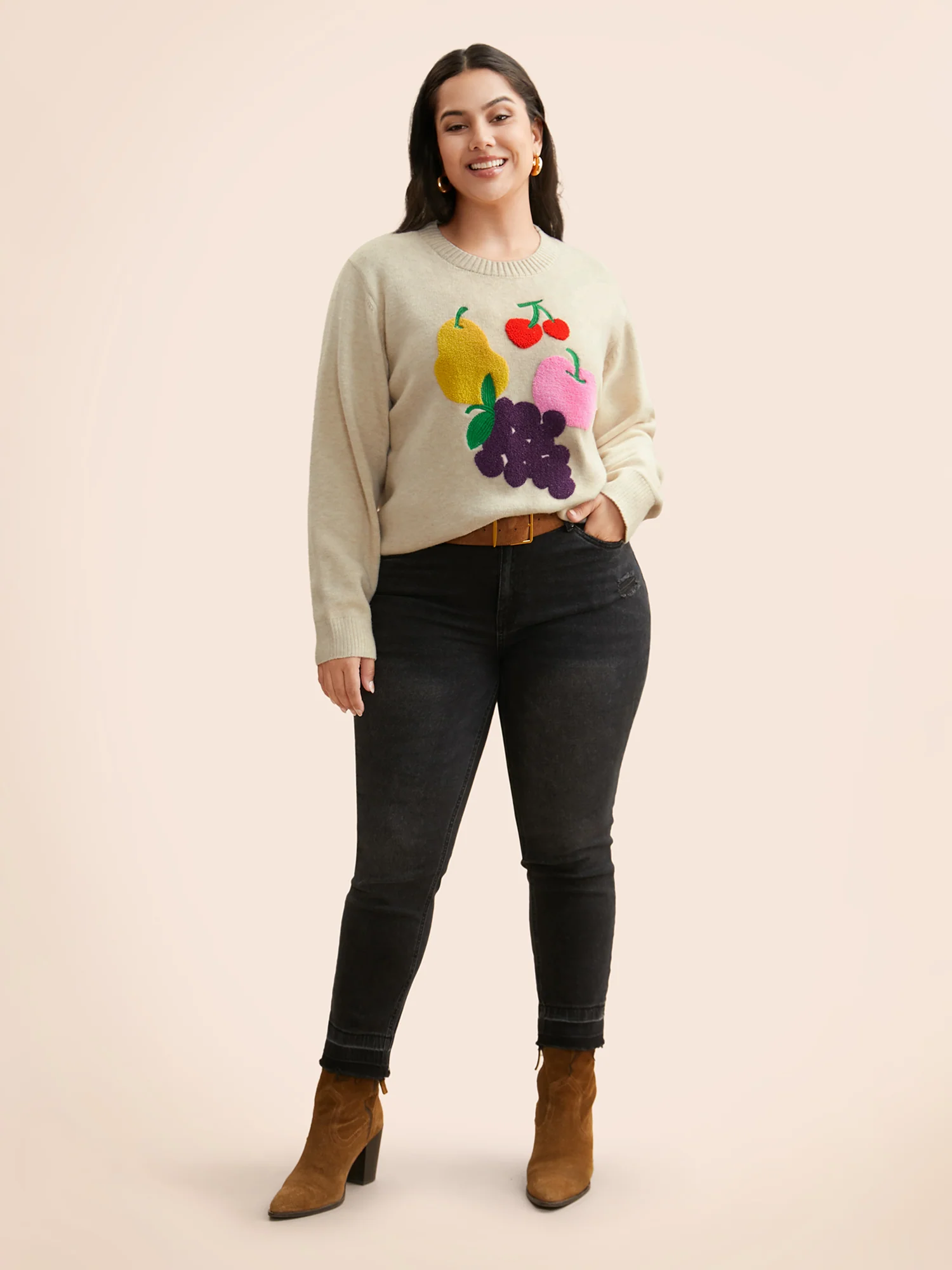 Supersoft Essentials Crew Neck Fruit Embroidered Pullover - Image 5
