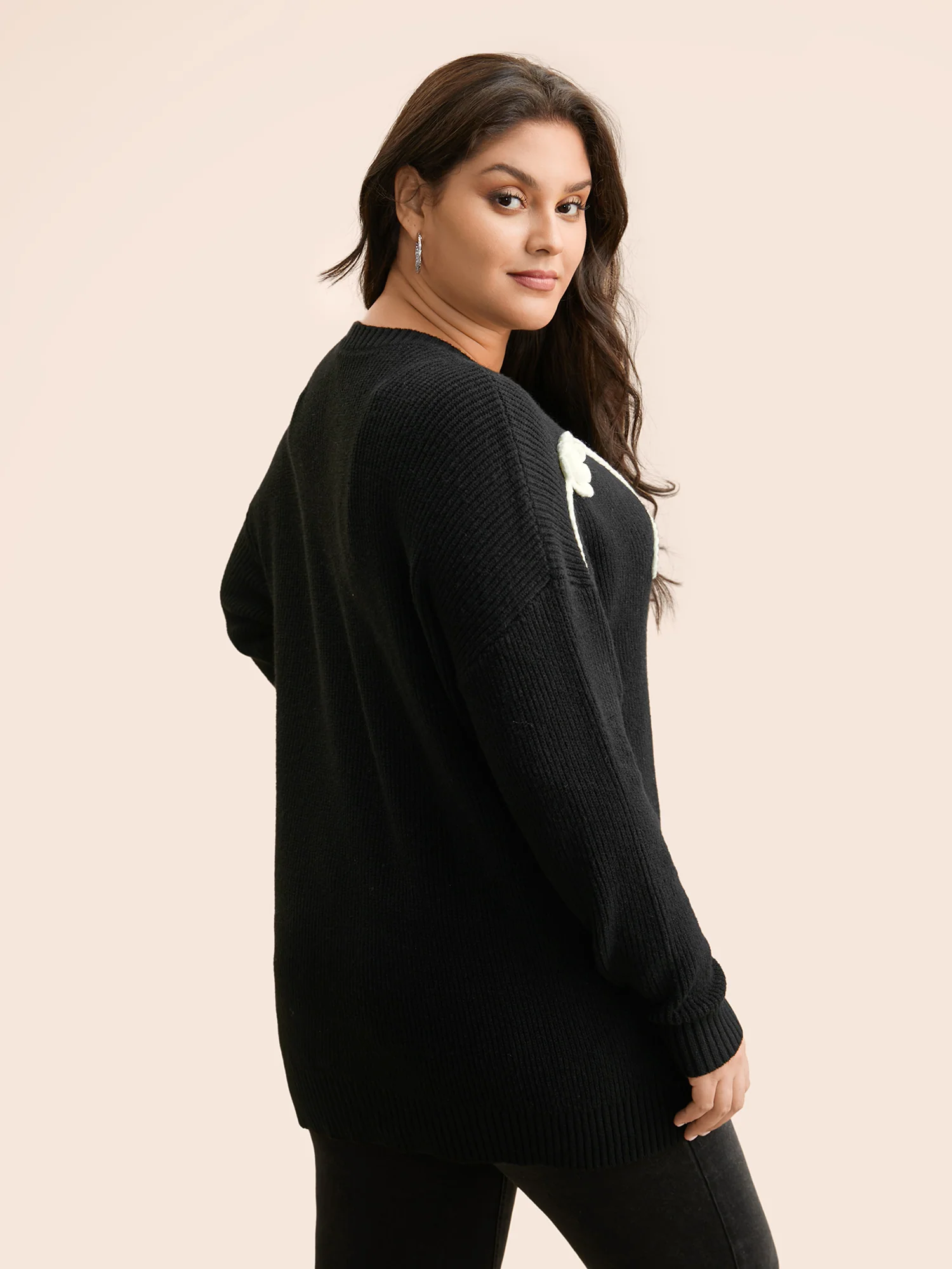 Supersoft Essentials Crochet Floral Drop Shoulder Pullover - Image 2