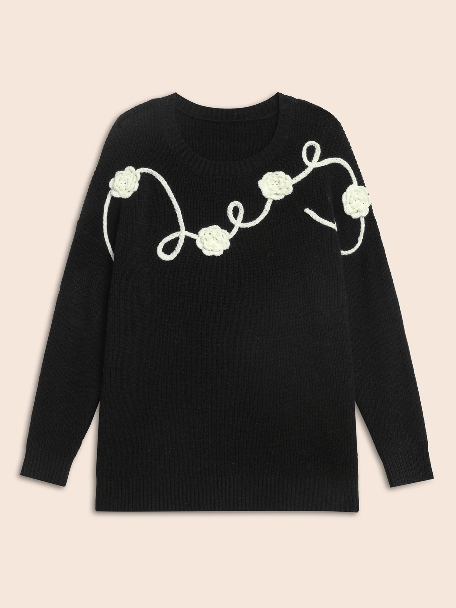 Supersoft Essentials Crochet Floral Drop Shoulder Pullover - Image 8