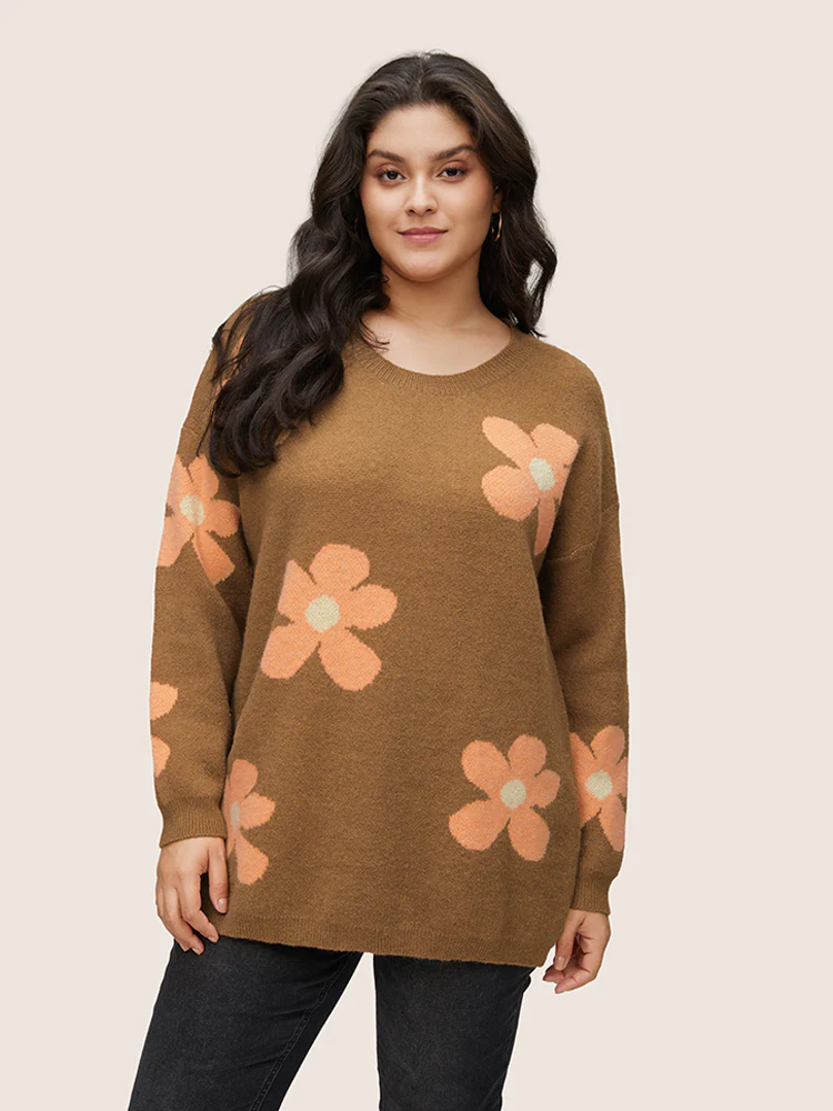 Supersoft Essentials Drop Shoulder Floral Jacquard Pullover
