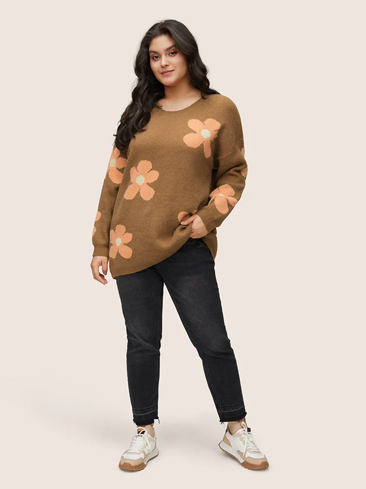 Supersoft Essentials Drop Shoulder Floral Jacquard Pullover - Image 3