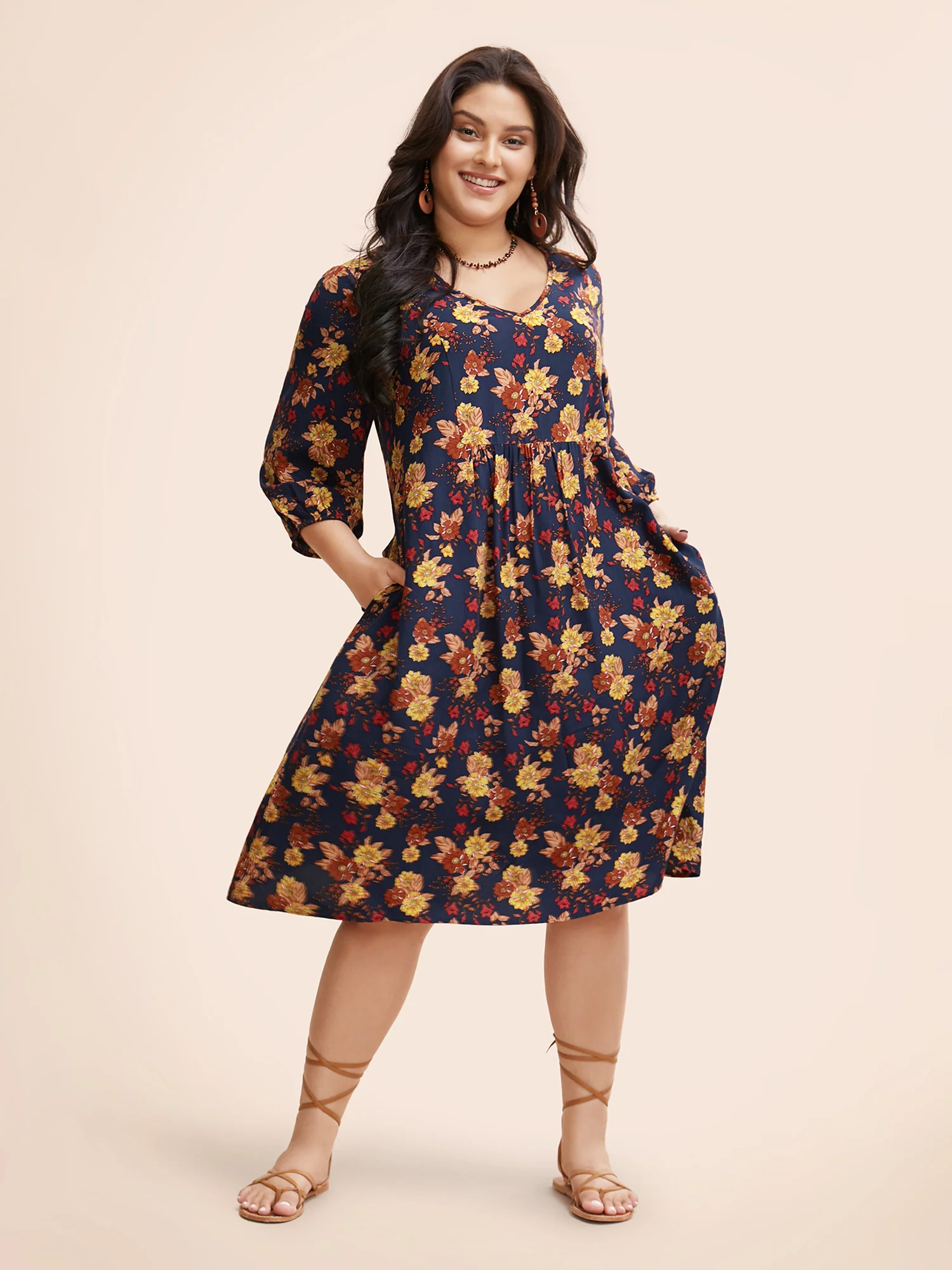 Supersoft Essentials Floral Print Pocket V Neck Dress - Image 2