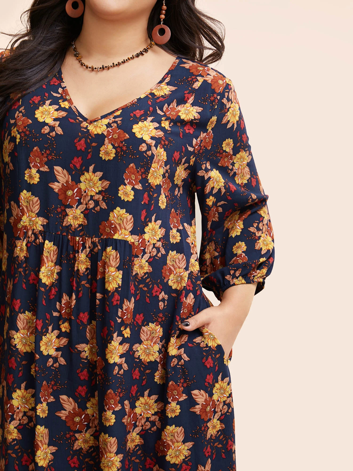 Supersoft Essentials Floral Print Pocket V Neck Dress - Image 4