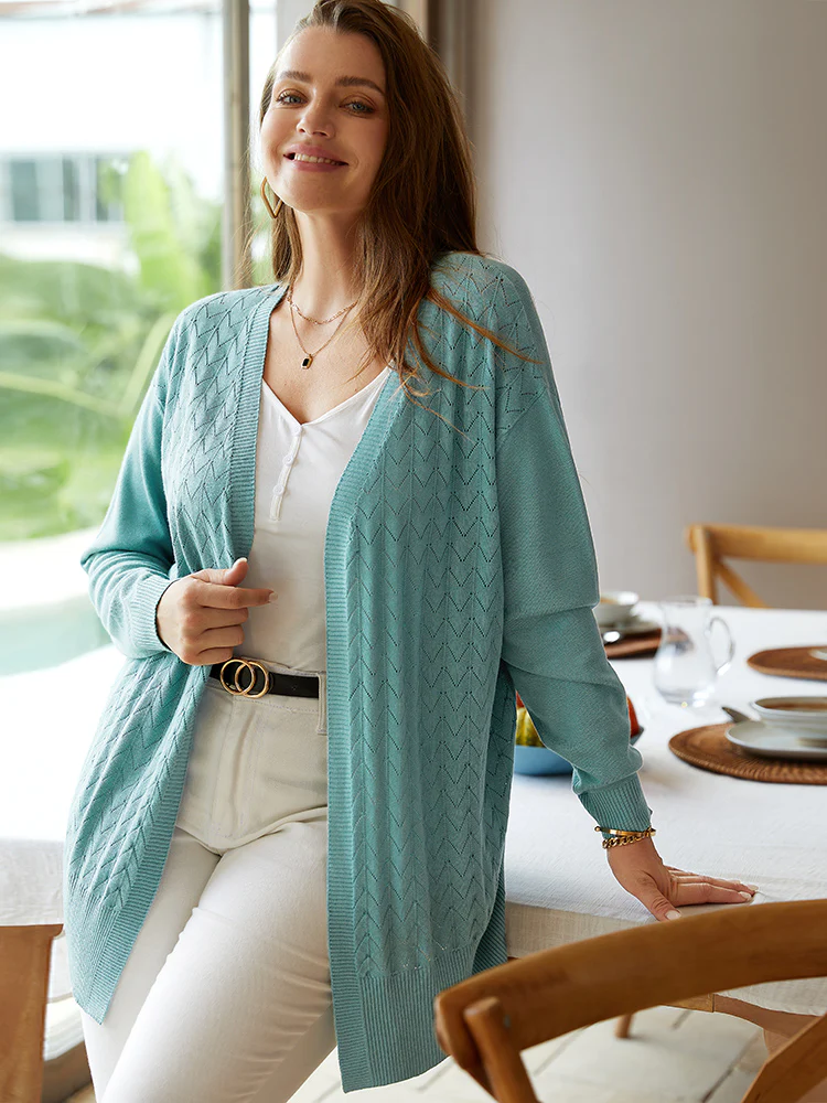 Supersoft Essentials Geometric Eyelet Open Front Cardigan - Image 7