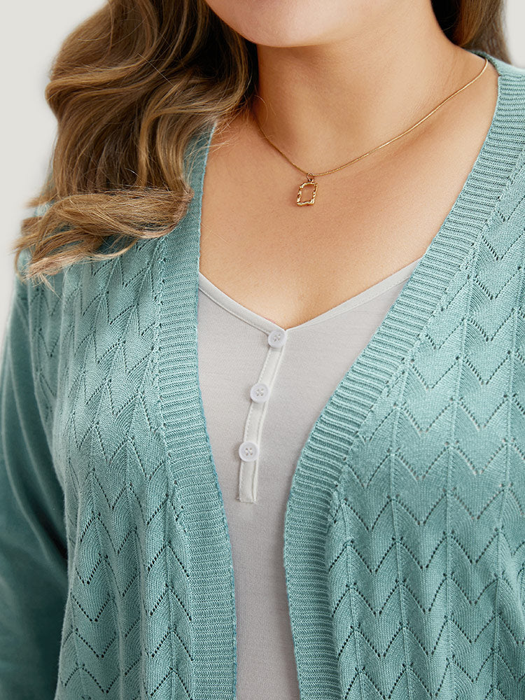 Supersoft Essentials Geometric Eyelet Open Front Cardigan - Image 8