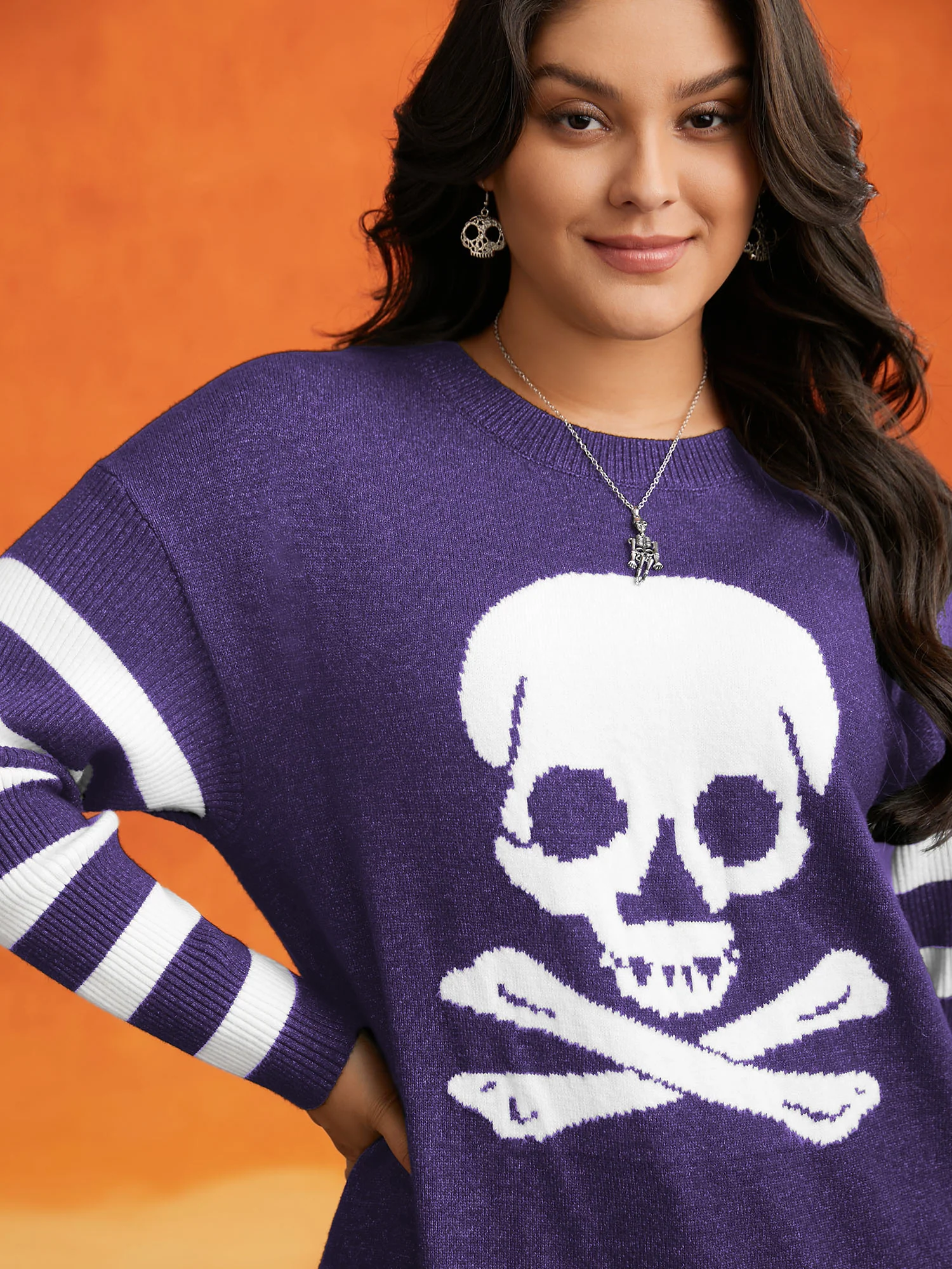 Supersoft Essentials Gothic Skull Striped Sleeves Pullover - Image 4