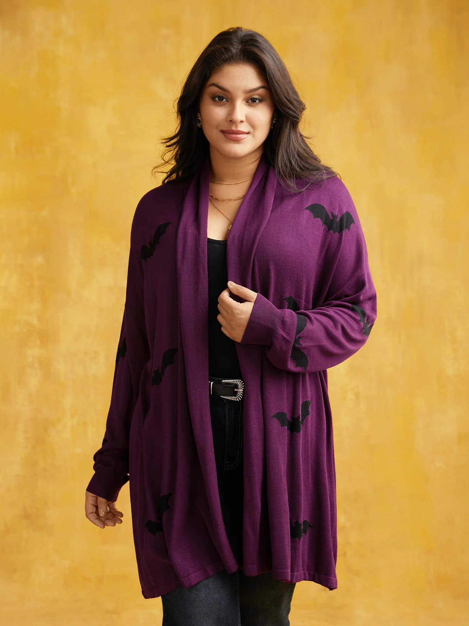 Supersoft Essentials Halloween Bat Pattern Lapel Collar Cardigan - Image 12