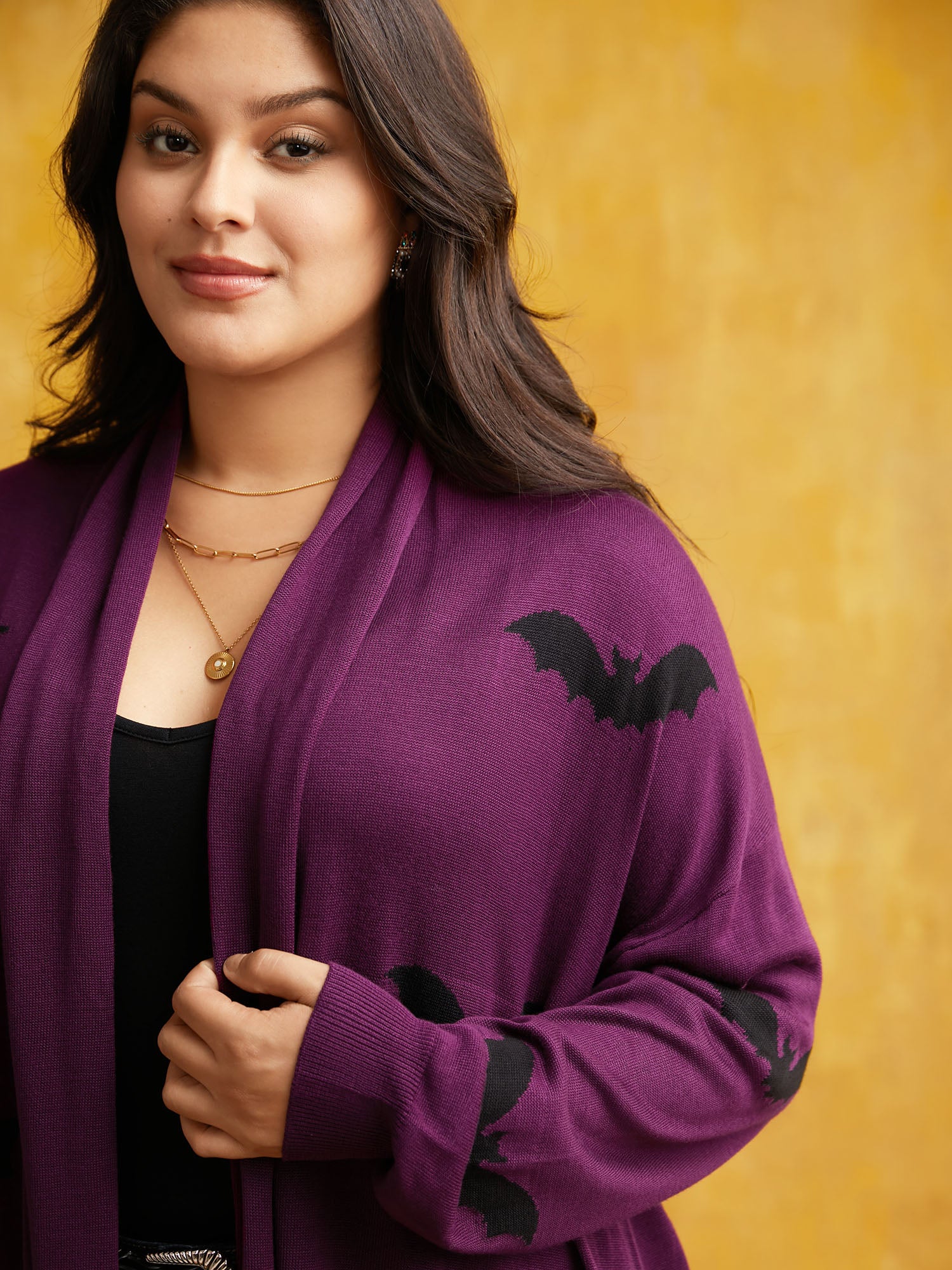 Supersoft Essentials Halloween Bat Pattern Lapel Collar Cardigan - Image 14