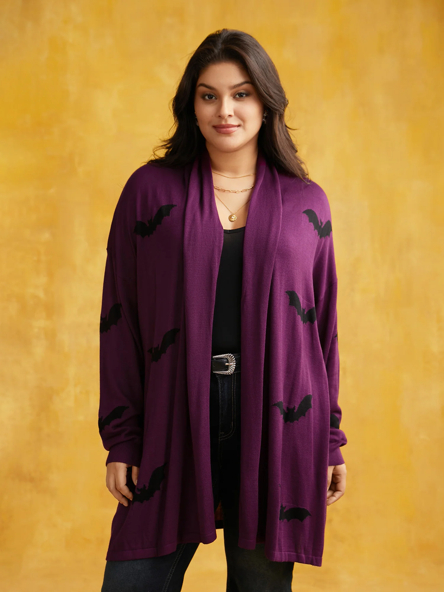 Supersoft Essentials Halloween Bat Pattern Lapel Collar Cardigan - Image 15