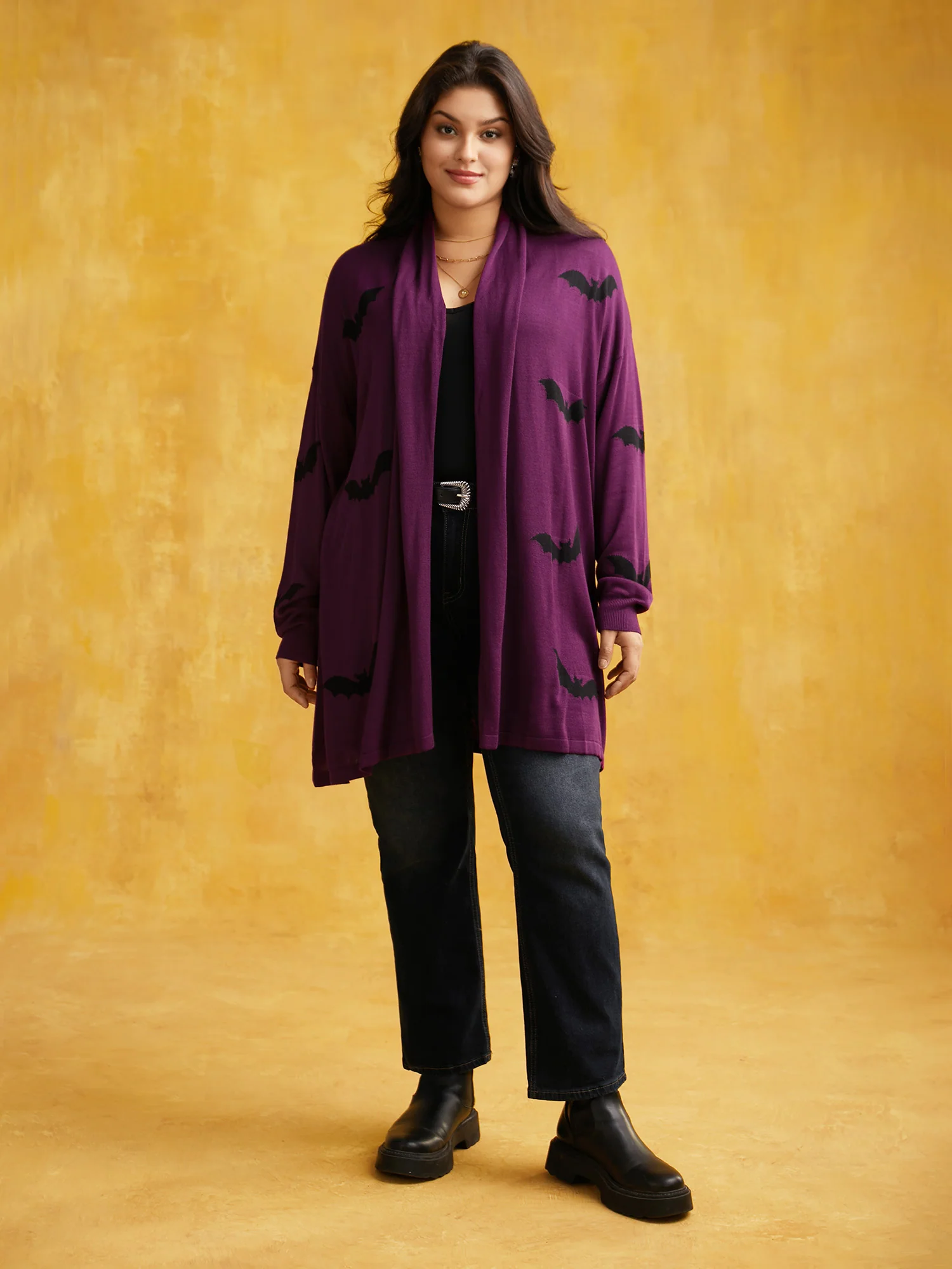 Supersoft Essentials Halloween Bat Pattern Lapel Collar Cardigan - Image 16