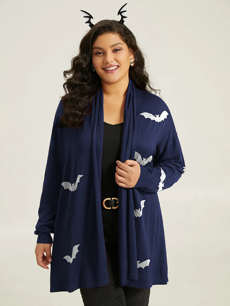 Supersoft Essentials Halloween Bat Pattern Lapel Collar Cardigan - Image 17