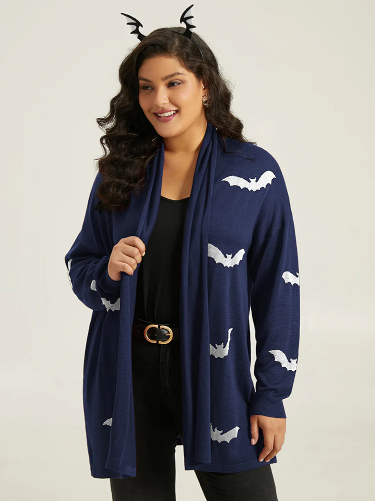 Supersoft Essentials Halloween Bat Pattern Lapel Collar Cardigan - Image 19