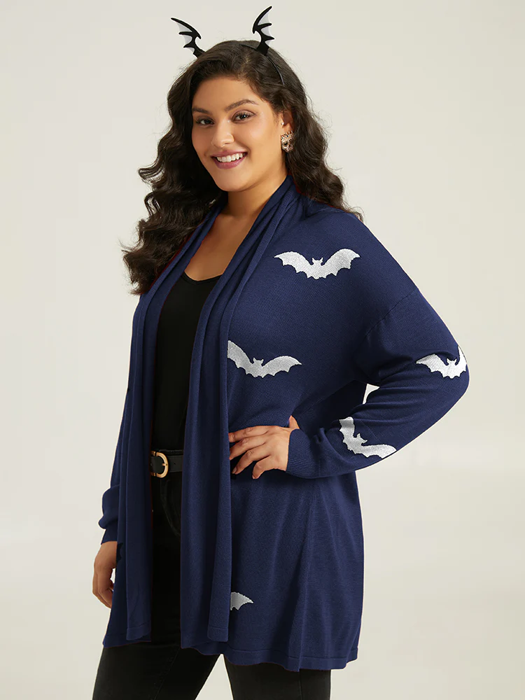 Supersoft Essentials Halloween Bat Pattern Lapel Collar Cardigan - Image 20