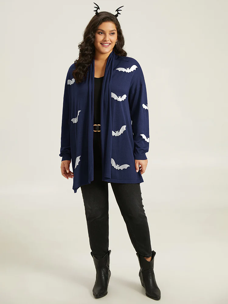 Supersoft Essentials Halloween Bat Pattern Lapel Collar Cardigan - Image 21