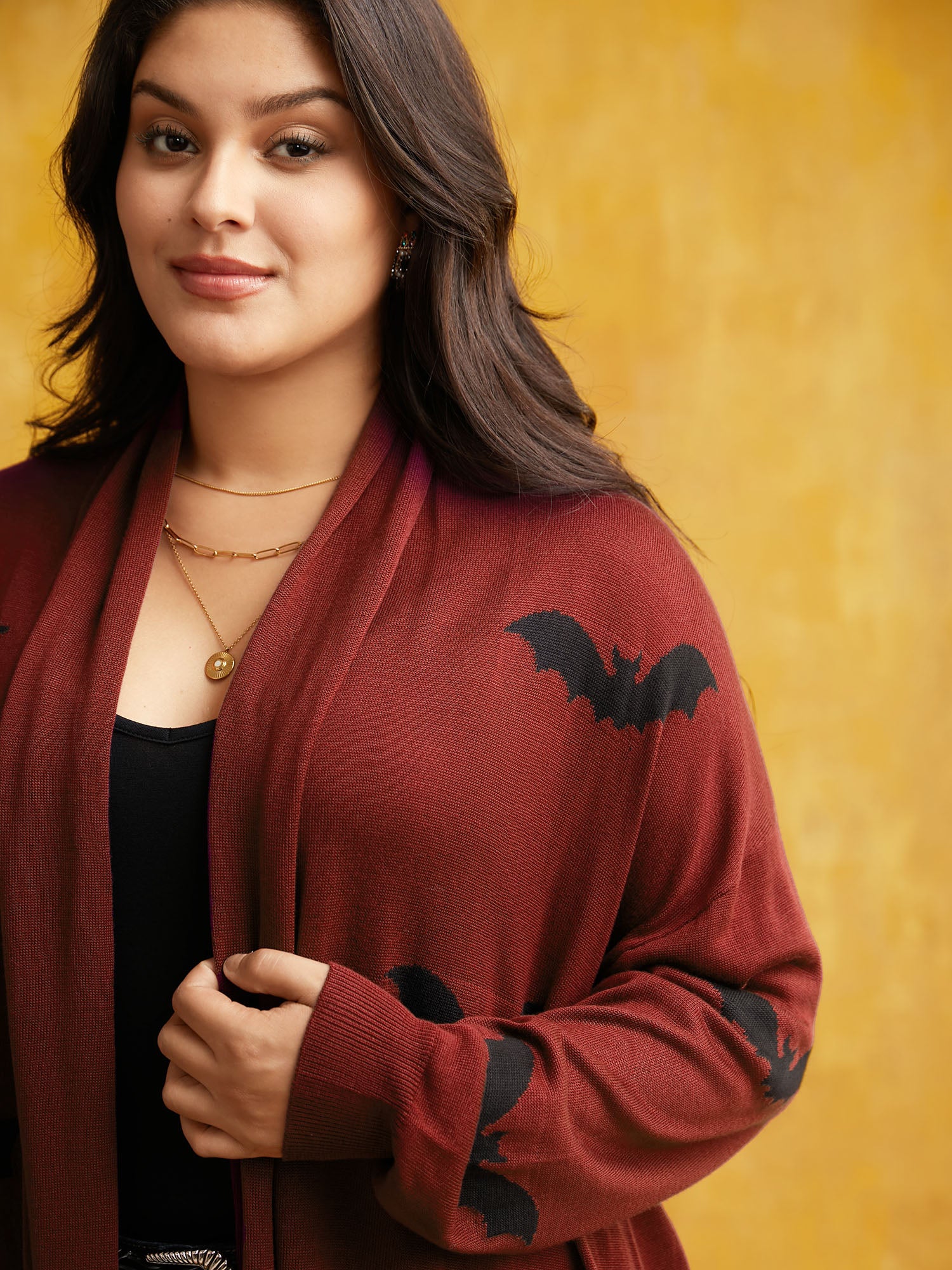 Supersoft Essentials Halloween Bat Pattern Lapel Collar Cardigan - Image 3