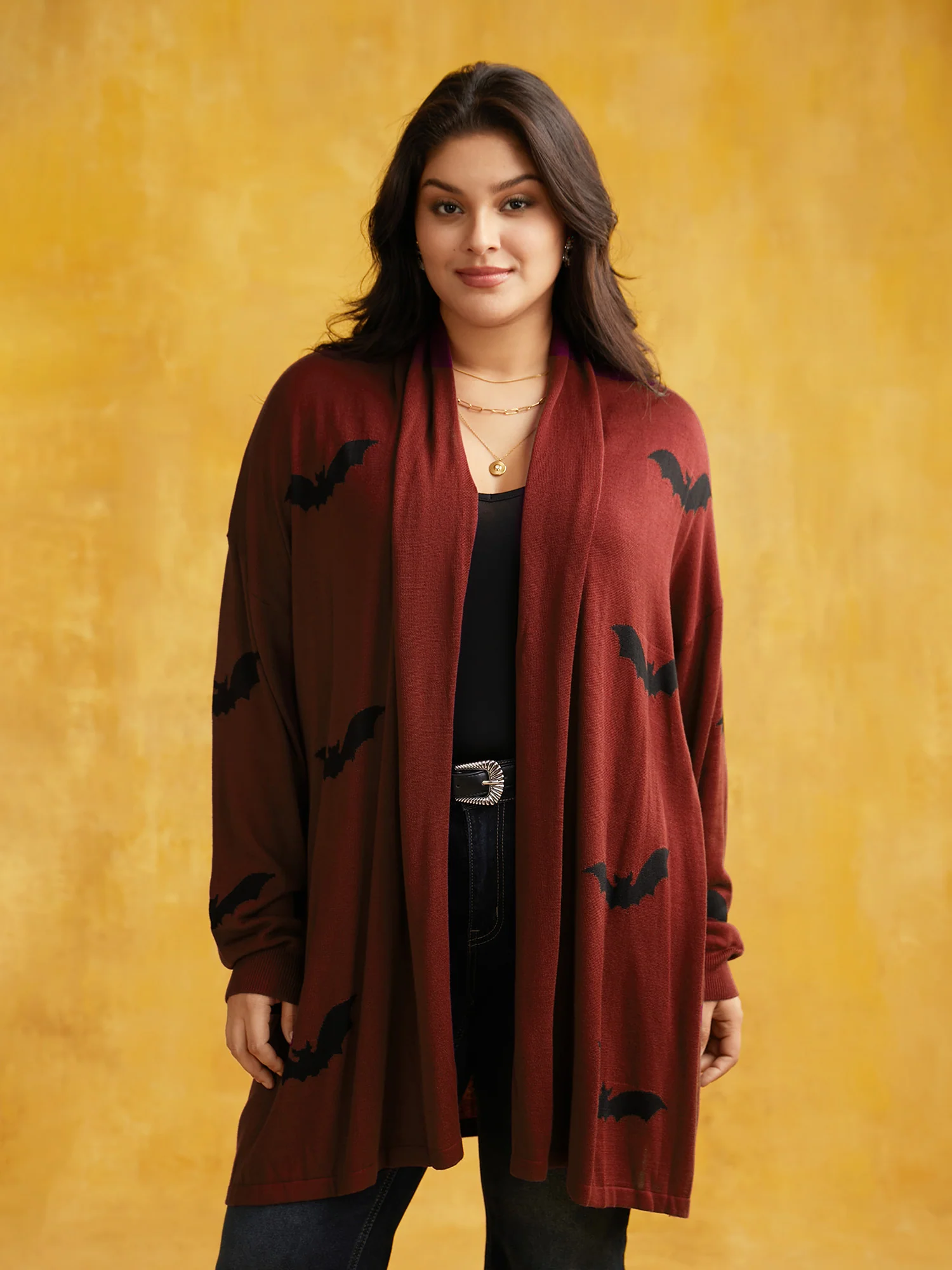 Supersoft Essentials Halloween Bat Pattern Lapel Collar Cardigan - Image 4