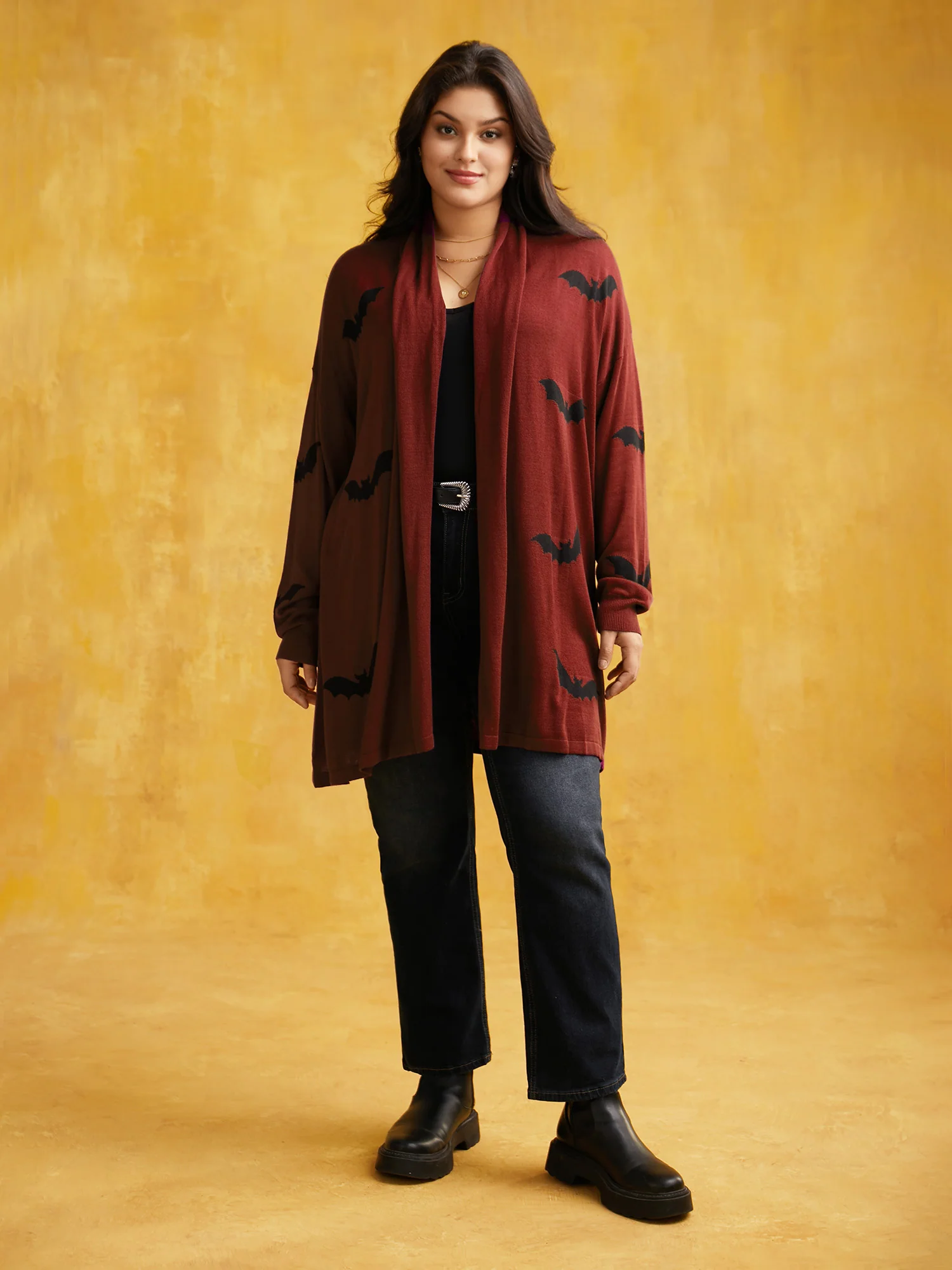 Supersoft Essentials Halloween Bat Pattern Lapel Collar Cardigan - Image 5