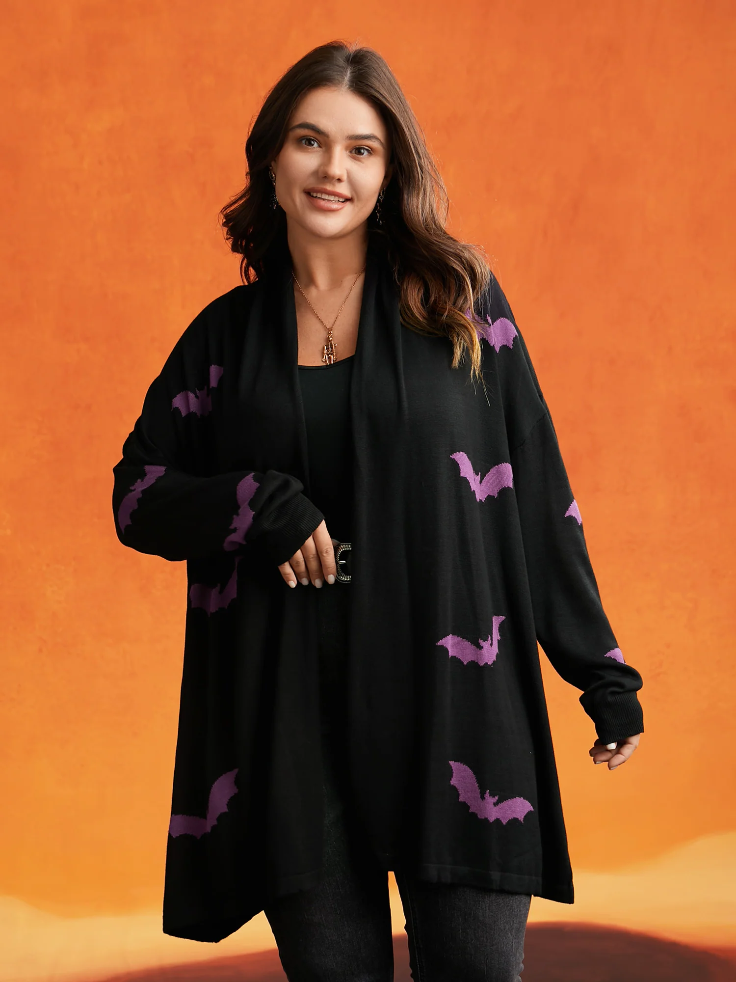 Supersoft Essentials Halloween Bat Pattern Lapel Collar Cardigan - Image 6