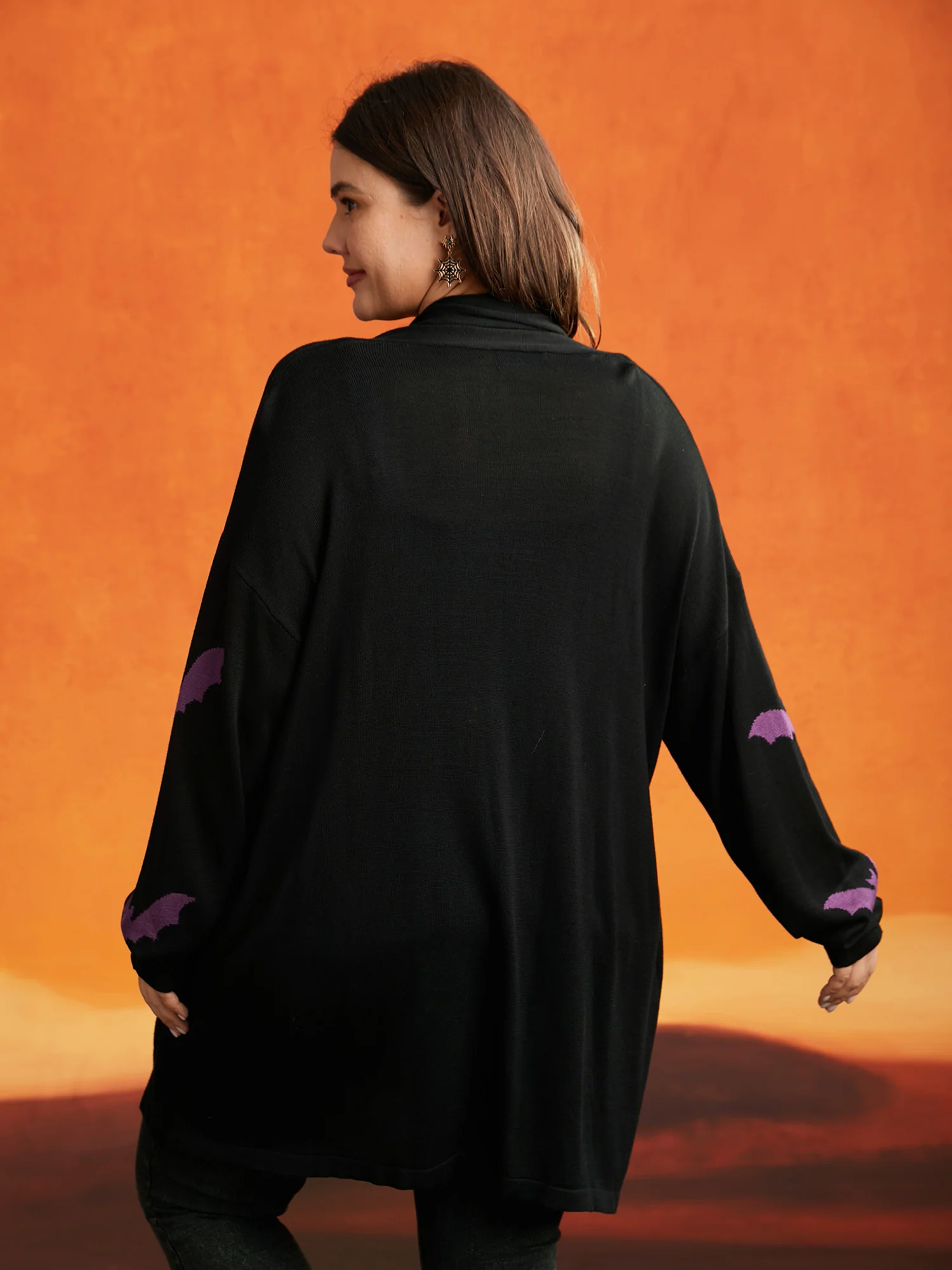 Supersoft Essentials Halloween Bat Pattern Lapel Collar Cardigan - Image 7