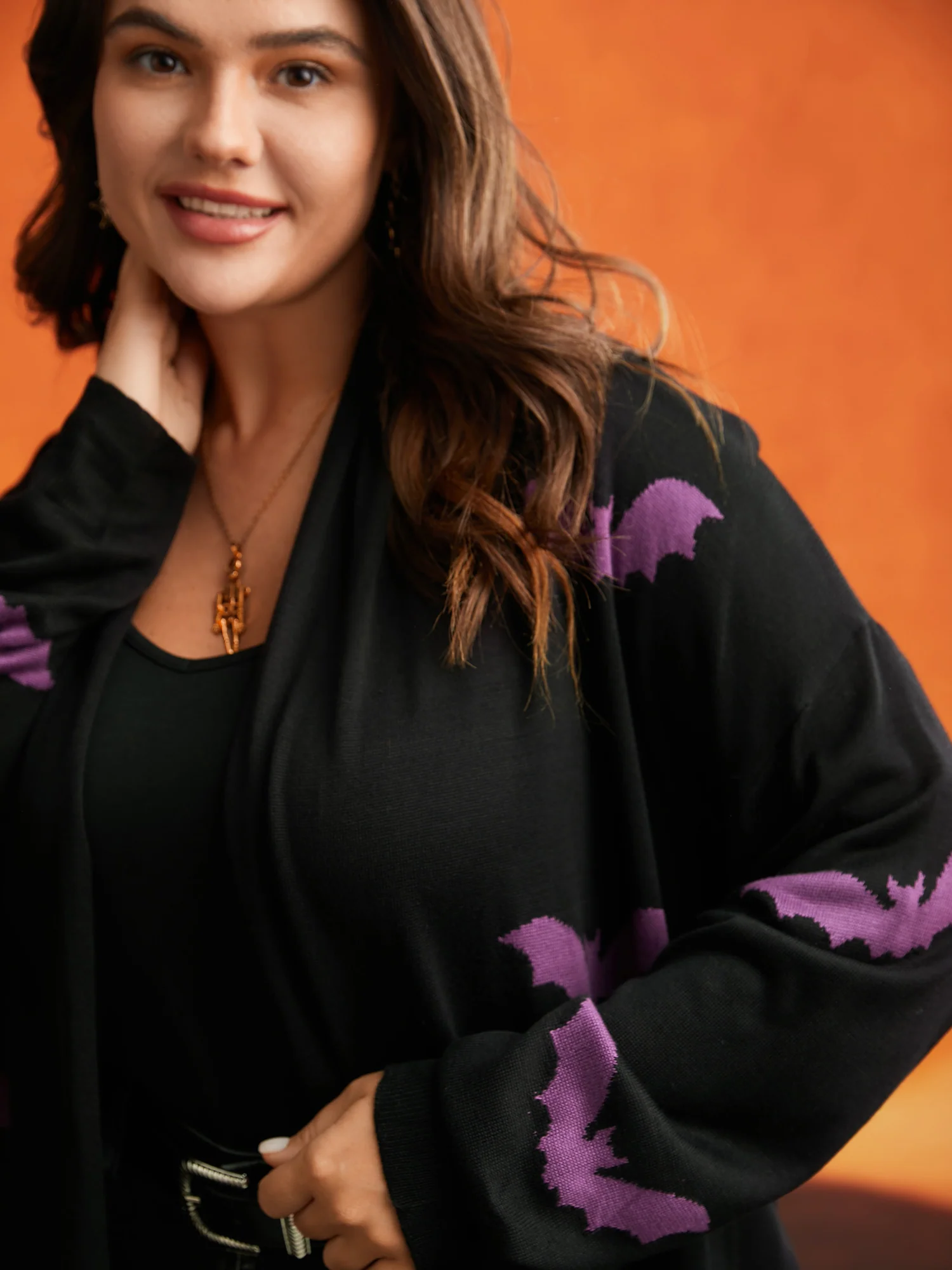 Supersoft Essentials Halloween Bat Pattern Lapel Collar Cardigan - Image 8