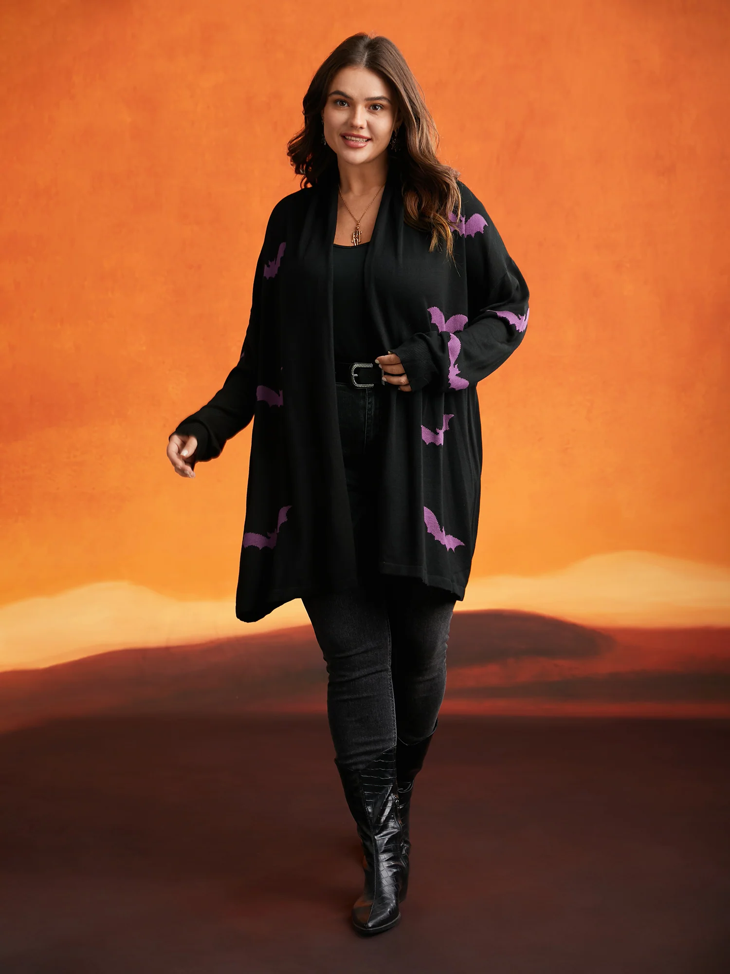 Supersoft Essentials Halloween Bat Pattern Lapel Collar Cardigan - Image 9