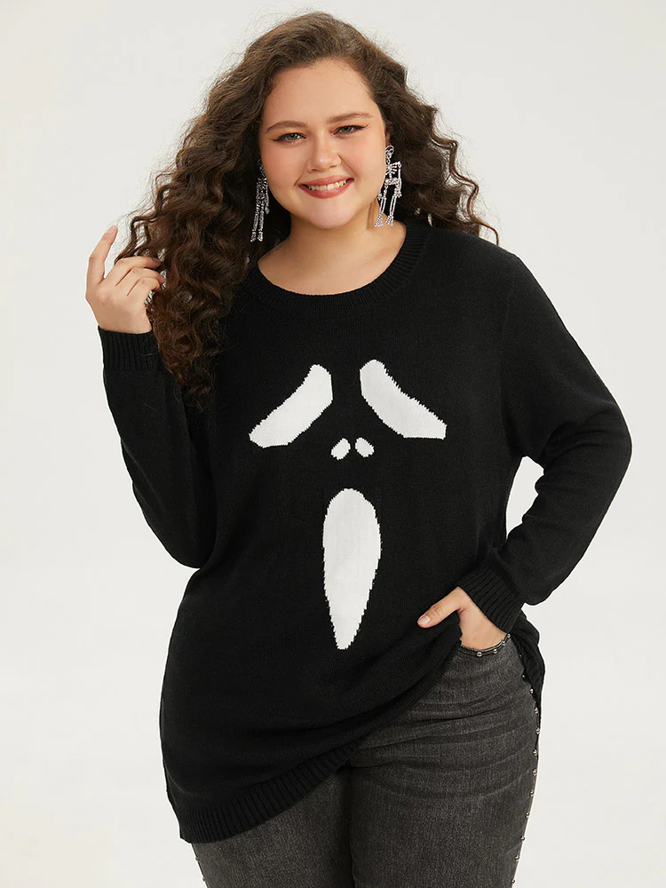 Supersoft Essentials Halloween Ghost Face Print Pullover - Image 3