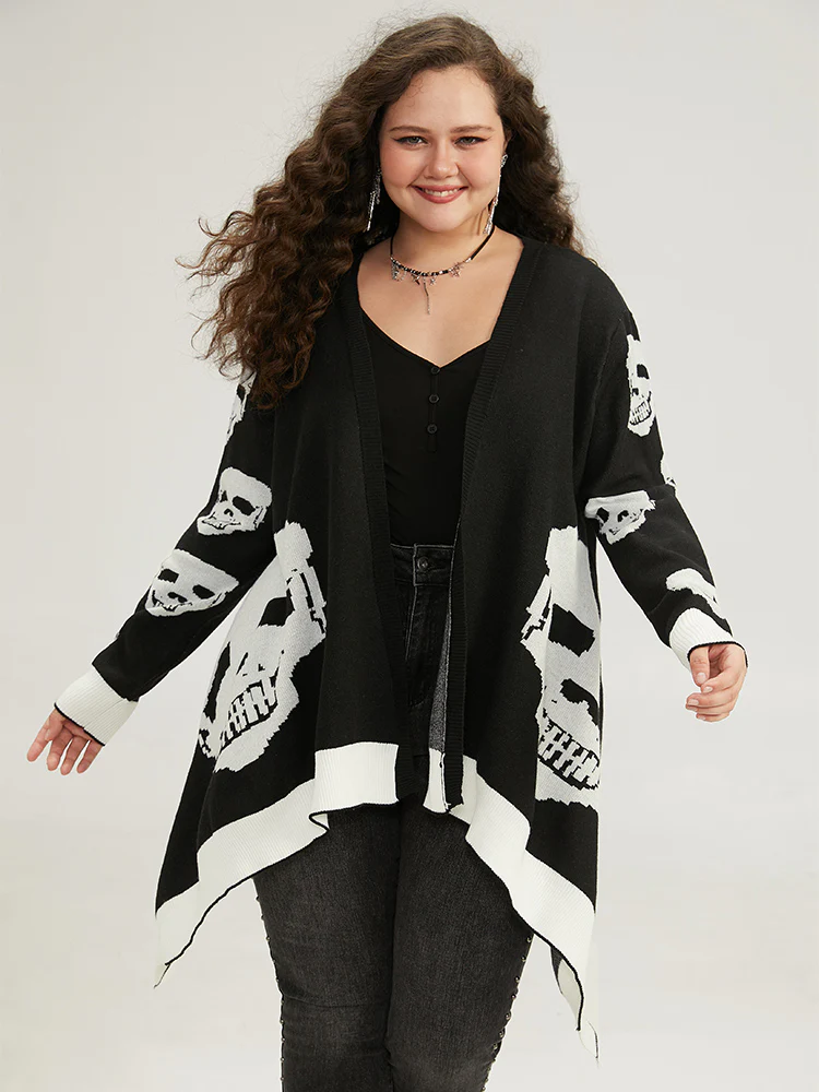 Supersoft Essentials Halloween Skull Asymmetrical Hem Cardigan - Image 3